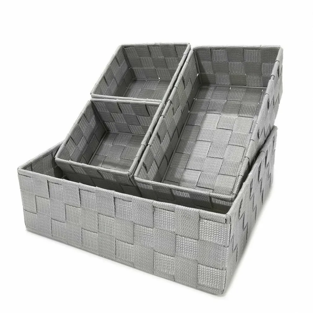 SET 4PZ CONTENITORI GRIGIO CHIARO SCATOLA IN TESSUTO ORGANIZER PORTAOGGETTI 79060