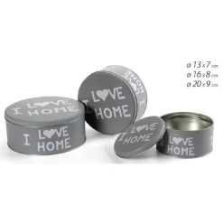 SET 3PZ CONTENITORI IN LATTA BARATTOLO CUCINA TONDO ASSORTITI I LOVE HOME 710513
