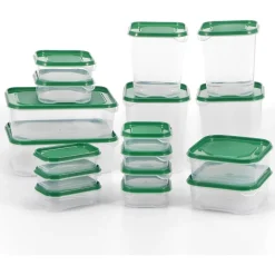 SET 17PZ CONTENITORI PER ALIMENTI CON COPERCHIO IMPILABILI TRASPARENTI MICROONDE