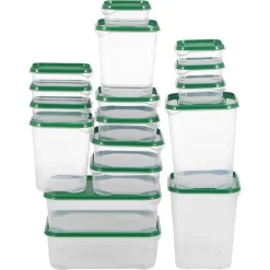 SET 17PZ CONTENITORI PER ALIMENTI CON COPERCHIO IMPILABILI TRASPARENTI MICROONDE