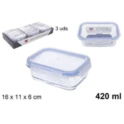 SET 3PZ CONTENITORI PER ALIMENTI IN VETRO CON COPERCHIO DI PLASTICA 420ML 110550
