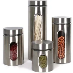 SET 4PZ CONTENITORI PER ALIMENTI IN ACCIAIO PER TÈ CAFFÈ SPEZIE BISCOTTI ZUCCHERO