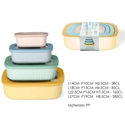 SET 4PZ CONTENITORI RETTANGOLARI COPERCHI ERMETICI SALVASPAZIO IN PLASTICA IN 4 COLORI