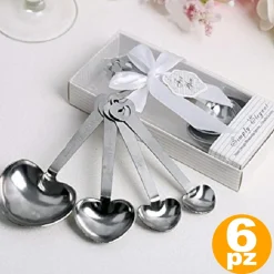 SET 6PZ. CUCCHIAIO 4 MISURE DOSATORE CUORE SCATOLA SEGNAPOSTO TAVOLA BOMBONIERA