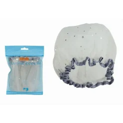 SET 2PZ CUFFIA DOCCIA BAGNO ELASTICO BORDINO GRIGIO STELLE PROTEGGE CAPELLI 79611