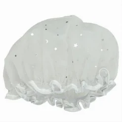 SET 2PZ CUFFIA DOCCIA BAGNO ELASTICO BORDINO BIANCO STELLE PROTEGGE CAPELLI 79606