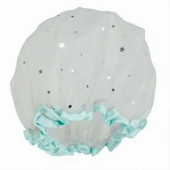 SET 2PZ CUFFIA DOCCIA BAGNO ELASTICO BORDINO VERDE STELLE PROTEGGE CAPELLI 79608