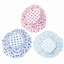 SET 3PZ CUFFIA PER DOCCIA BAGNO ELASTICO CON POIS COLORATI PROTEGGE CAPELLI 87177