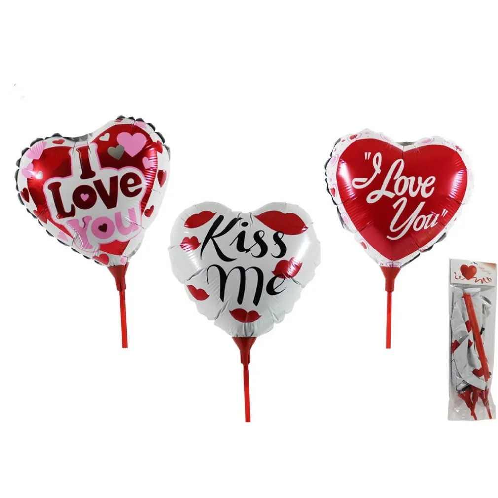 SET 6PZ CUORE PALLONCINO GONFIABILI CON ASTA 16CM ASSORTITI SAN VALENTINO 38939