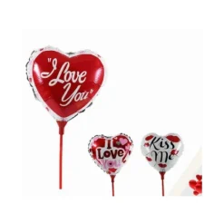 SET 6PZ CUORE PALLONCINO GONFIABILI CON ASTA 16CM ASSORTITI SAN VALENTINO 38939