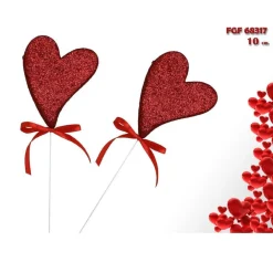 SET 4PZ CUORI POLISTIROLO GLITTERATI SPILLONE CON STAND 10CM SAN VALENTINO 68317