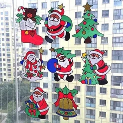 SET 2PZ DECORAZIONI ADESIVE NATALIZIE 30CM NATALE PER VETRO FINESTRE VETRINE STICKERS