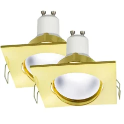 SET 2PZ FARETTO DORATO ORIENTABILE INCASSO QUADRATO 75MM LUCE LED 8W GU10 VETRINE