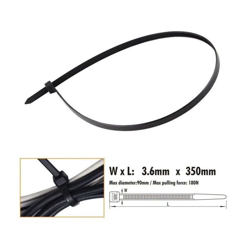 SET 30PZ FASCETTE CAVI CAVO NERO STRINGENTI IN PLASTICA NYLON 3.6 X 350 MM 92384