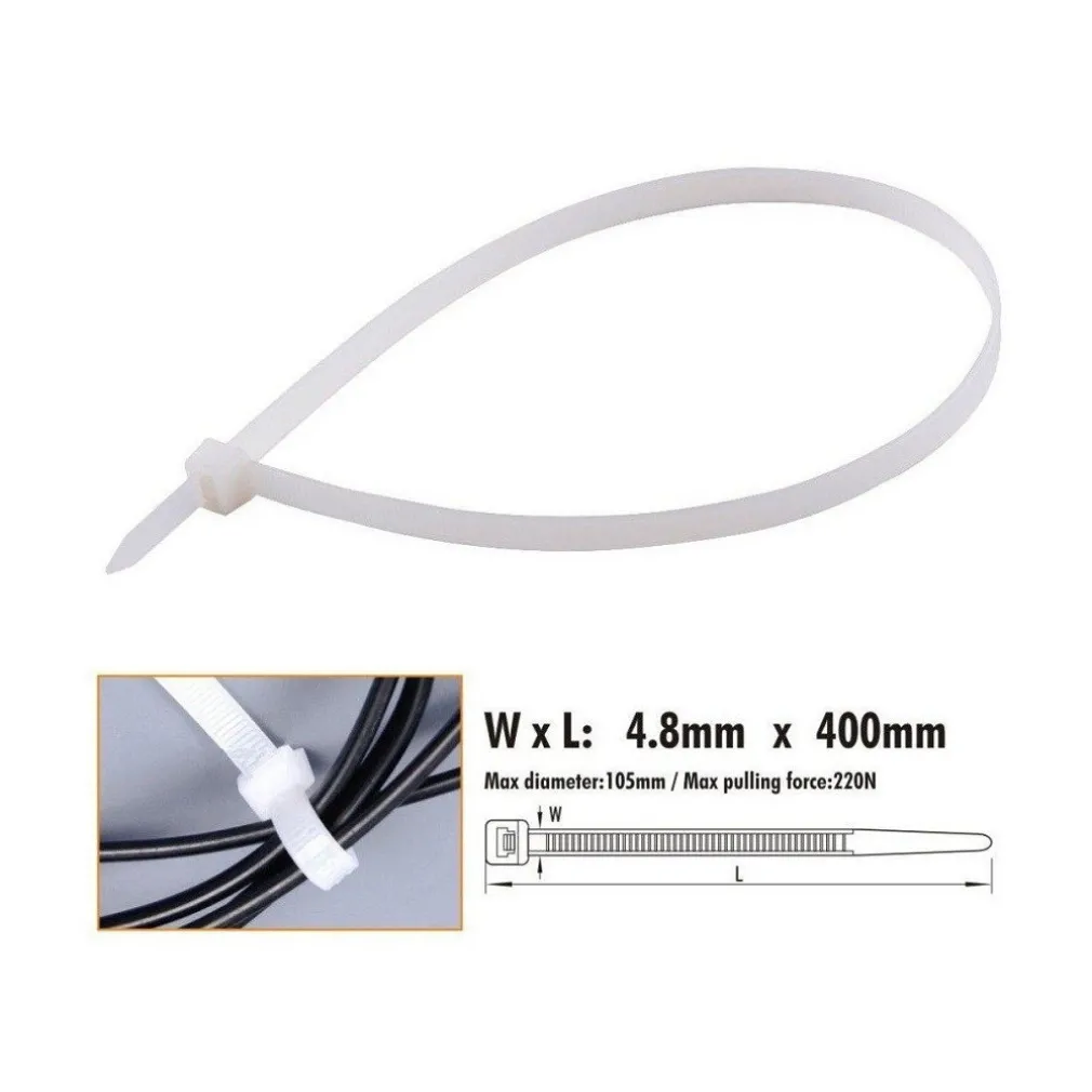 SET 20PZ FASCETTE CAVI CAVO BIANCO STRINGENTI IN PLASTICA NYLON 4.8X400 MM 92370