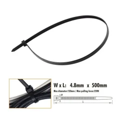 SET 20PZ FASCETTE CAVI CAVO NERO STRINGENTI IN PLASTICA NYLON 4.8 X 500 MM 92387