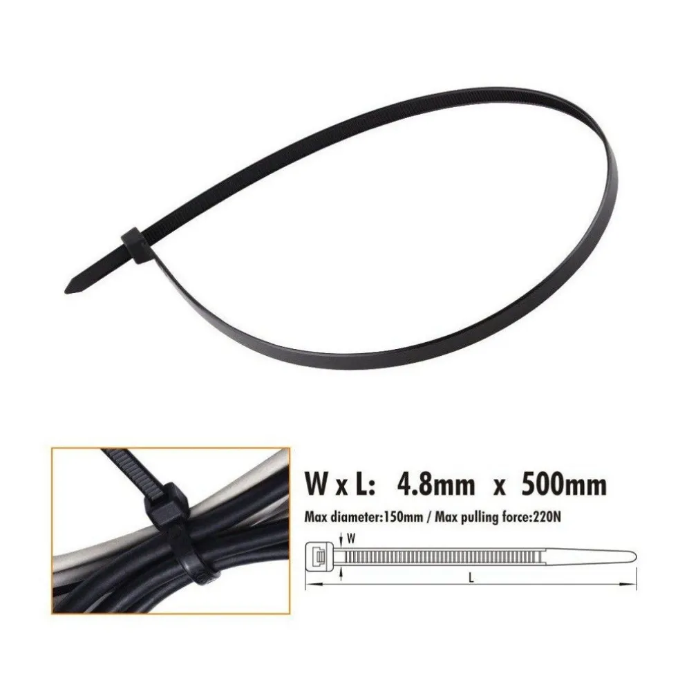 SET 20PZ FASCETTE CAVI CAVO NERO STRINGENTI IN PLASTICA NYLON 4.8 X 500 MM 92387