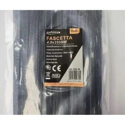SET 100PZ FASCETTE SERRACAVO AUTOBLOCCANTI IN NYLON NERO 4.8MM X 250MM 48-250-N
