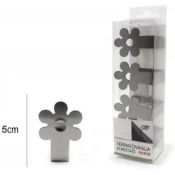 SET 4PZ FERMA TOVAGLIA FERMATOVAGLIA TAVOLA PLASTICA ACCIAIO FIORE CLIP GANCIO CASA