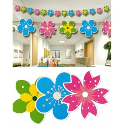SET 3PZ FESTONE FIORE FIORI COLORATI BANDIERINE FLOREALE 3MT CARTA COMPLEANNO PARTY