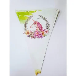 SET 3PZ FESTONI UNICORNO FIORI 12 BANDIERINE CIASCUNO ADDOBBI COMPLEANNO FESTONE