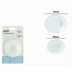 SET 2PZ FILTRO A RETE RACCOGLI RIFIUTI SCARICO PER LAVELLO DA 6/7CM BIANCO 87629