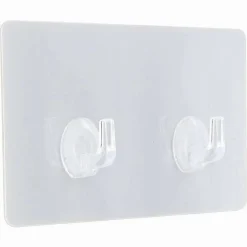 SET 2PZ GANCI ADESIVI APPENDINO DOPPIO RETTANGOLARE CASA PARETE TRASPARENTE 87758