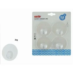 SET 4PZ GANCI ADESIVI APPENDINI A PARETE PER CASA CUCINA BAGNO TRASPARENTE 87763