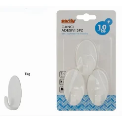 SET 3PZ GANCI APPENDINI ADESIVI OVALI PARETE CASA CUCINA BAGNO ATTACCAPANNI 59677