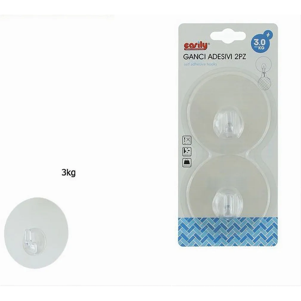 SET 2PZ GANCI APPENDINI AUTOADESIVI A PARETE CASA CUCINA BAGNO TRASPARENTE 87757