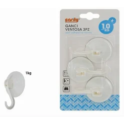 SET 3PZ GANCIO APPENDINO PARETE CON VENTOSA CASA CUCINA BAGNO ATTACCAPANNI 59674
