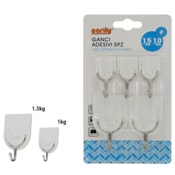 SET 5PZ GANCIO ATTACCAPANNI ADESIVO BIANCO PARETE LEGNO PORTE FASHION HOOK 59671
