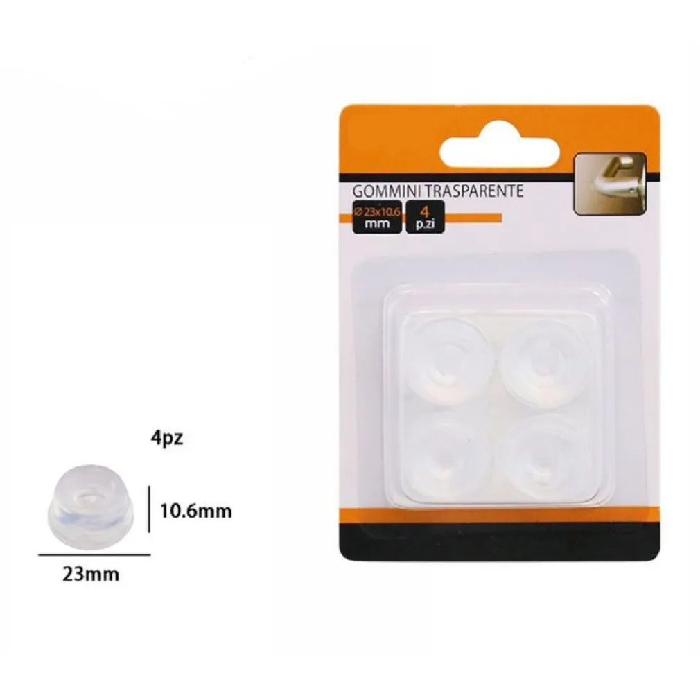 SET 4PZ GOMMINI ADESIVI PROTEZIONE PAVIMENTI TRASPARENTI ROTONDI 23X10.6MM 66107