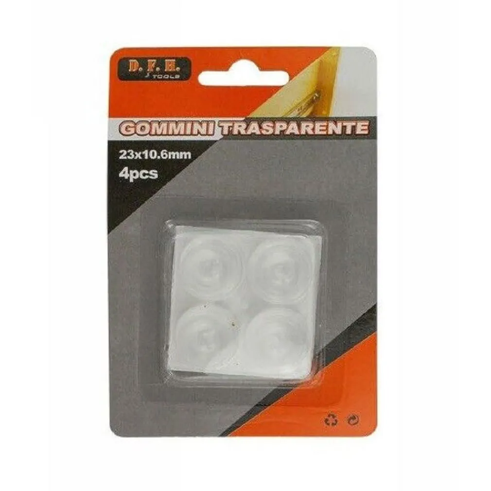 SET 4PZ GOMMINI ADESIVI PROTEZIONE PAVIMENTI TRASPARENTI ROTONDI 23X10.6MM 66107