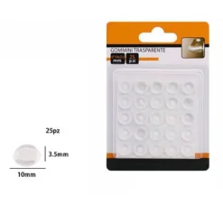 SET 25PZ GOMMINI ADESIVI PROTEZIONE PAVIMENTI TRASPARENTI ROTONDI 10X3.5MM 66093