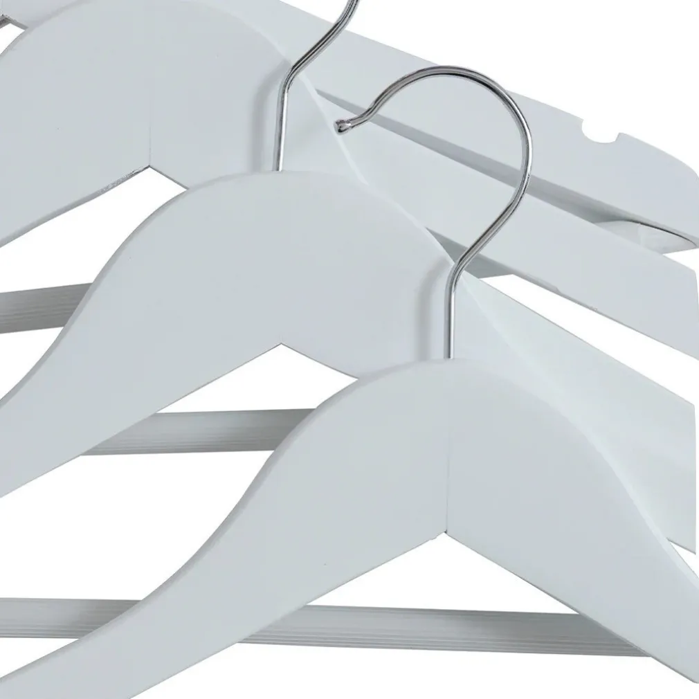 SET 20PZ GRUCCE IN LEGNO BIANCO BARRA PORTAPANTALONI ANTISCIVOLO GANCIO RUOTANTE