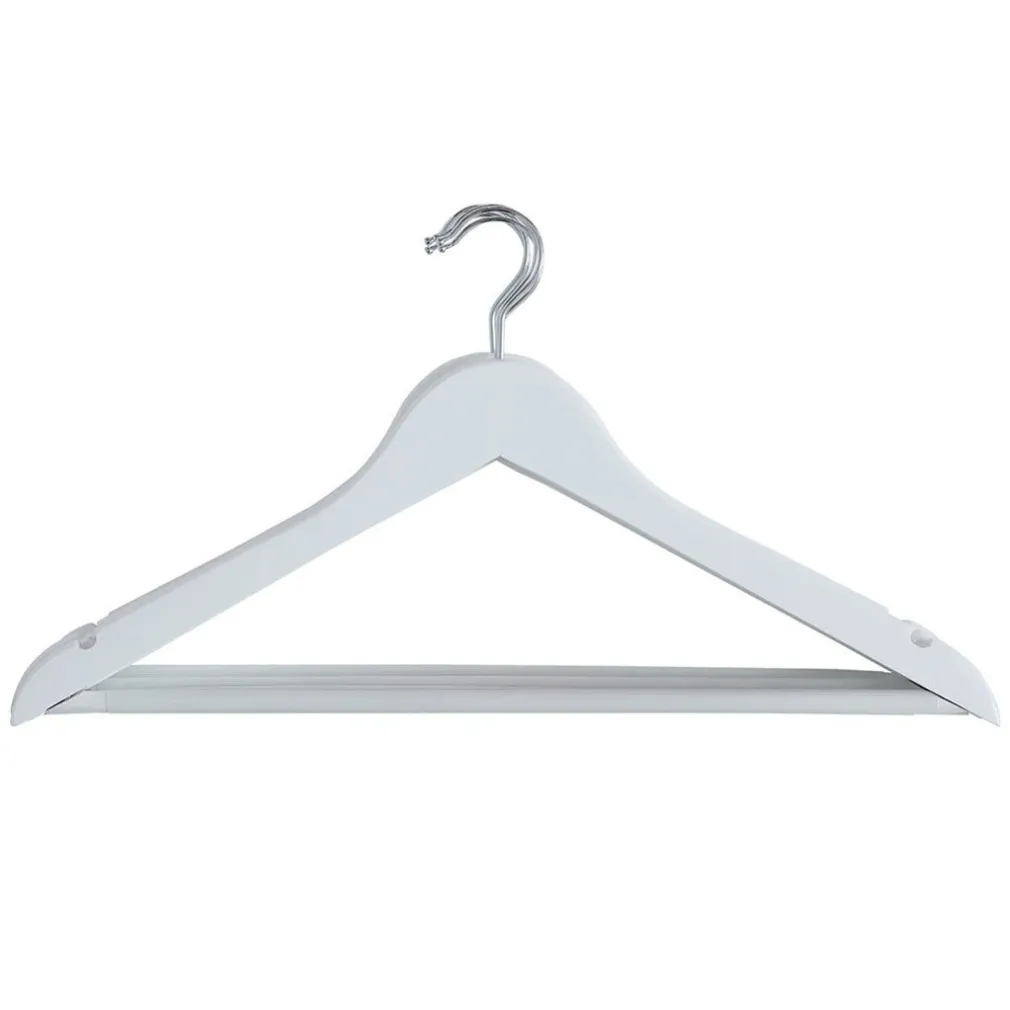 SET 20PZ GRUCCE IN LEGNO BIANCO BARRA PORTAPANTALONI ANTISCIVOLO GANCIO RUOTANTE