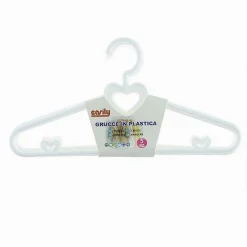 SET 5PZ GRUCCE STAMPELLE CON CUORI APPENDIABITI IN PLASTICA BIANCA VESTITI 87677