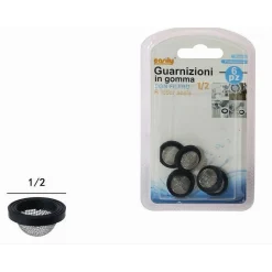 SET 6PZ GUARNIZIONI IN GOMMA NERA CON FILTRO A RETE CONVESSA IN ACCIAIO 1/2 52445