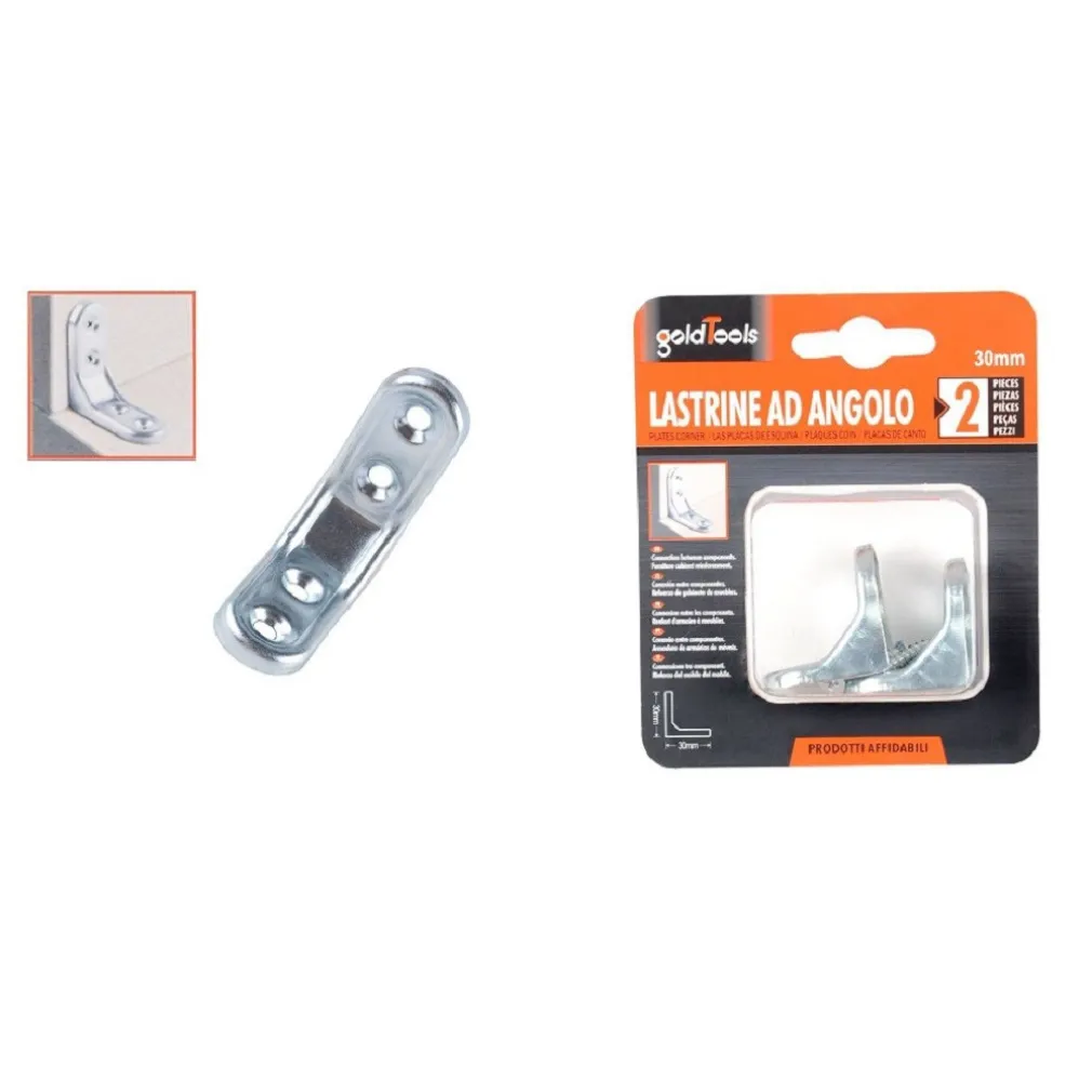 SET 2PZ LASTRINA AD ANGOLO 30X30MM SOSTEGNO STAFFA ANGOLARE CON VITI MOBILI 91211