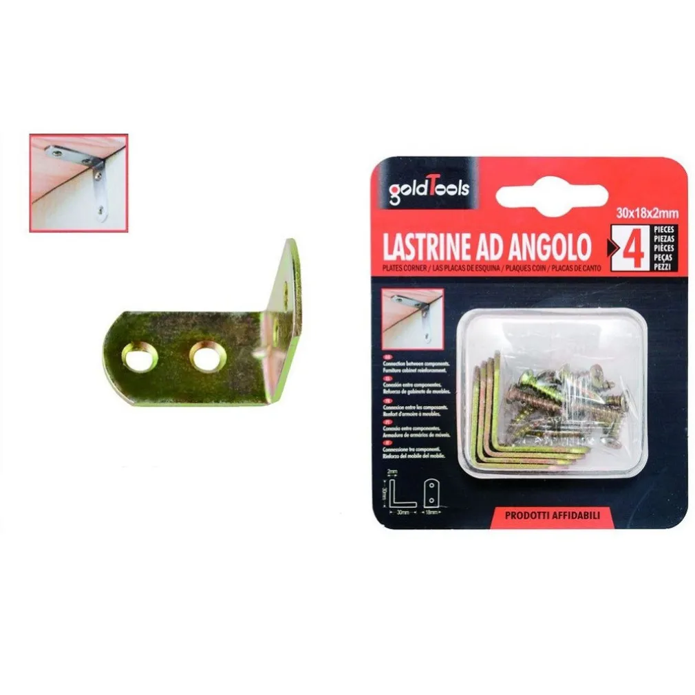 SET 4PZ LASTRINA LASTRINE AD ANGOLO FORMA L 30X18X2MM CON VITI PER MOBILI 91216