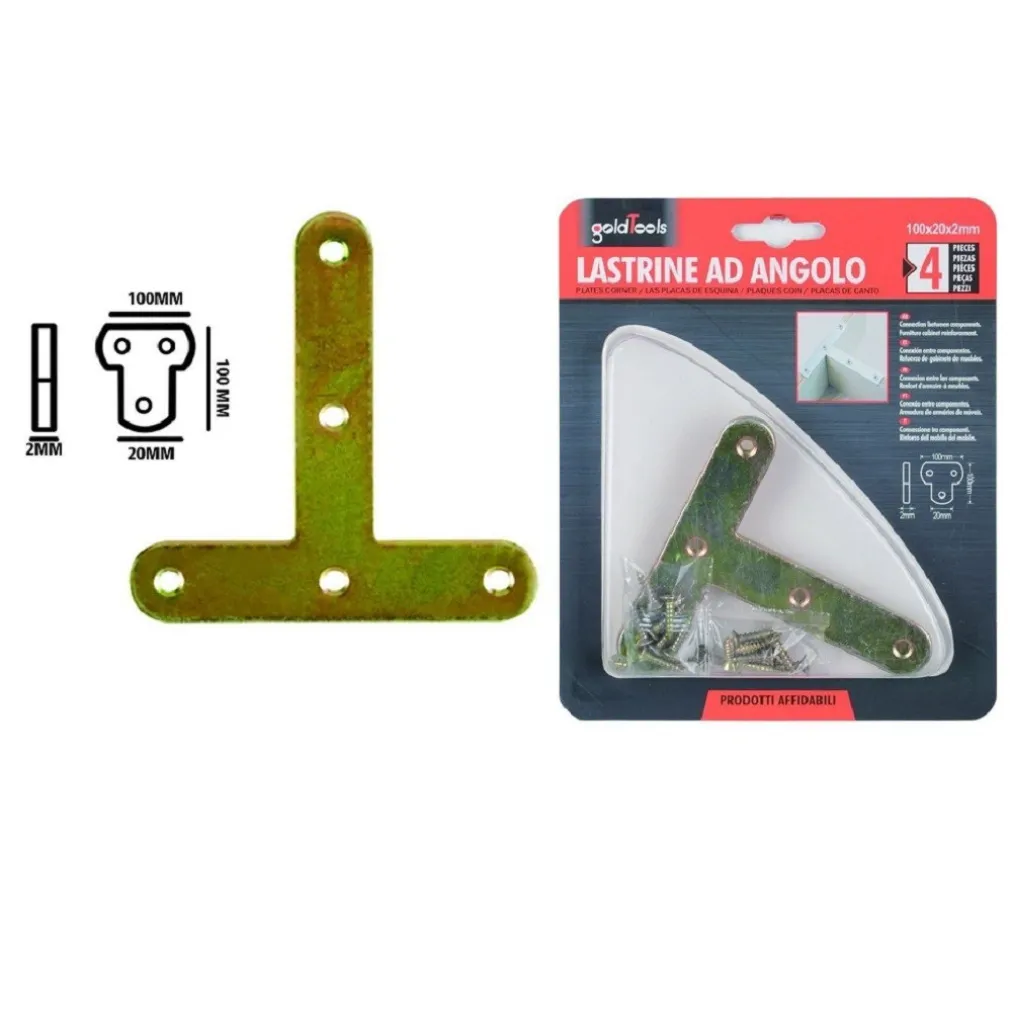 SET 4PZ LASTRINA LASTRINE AD ANGOLO FORMA T 100X20X2MM CON VITI PER MOBILI 91225