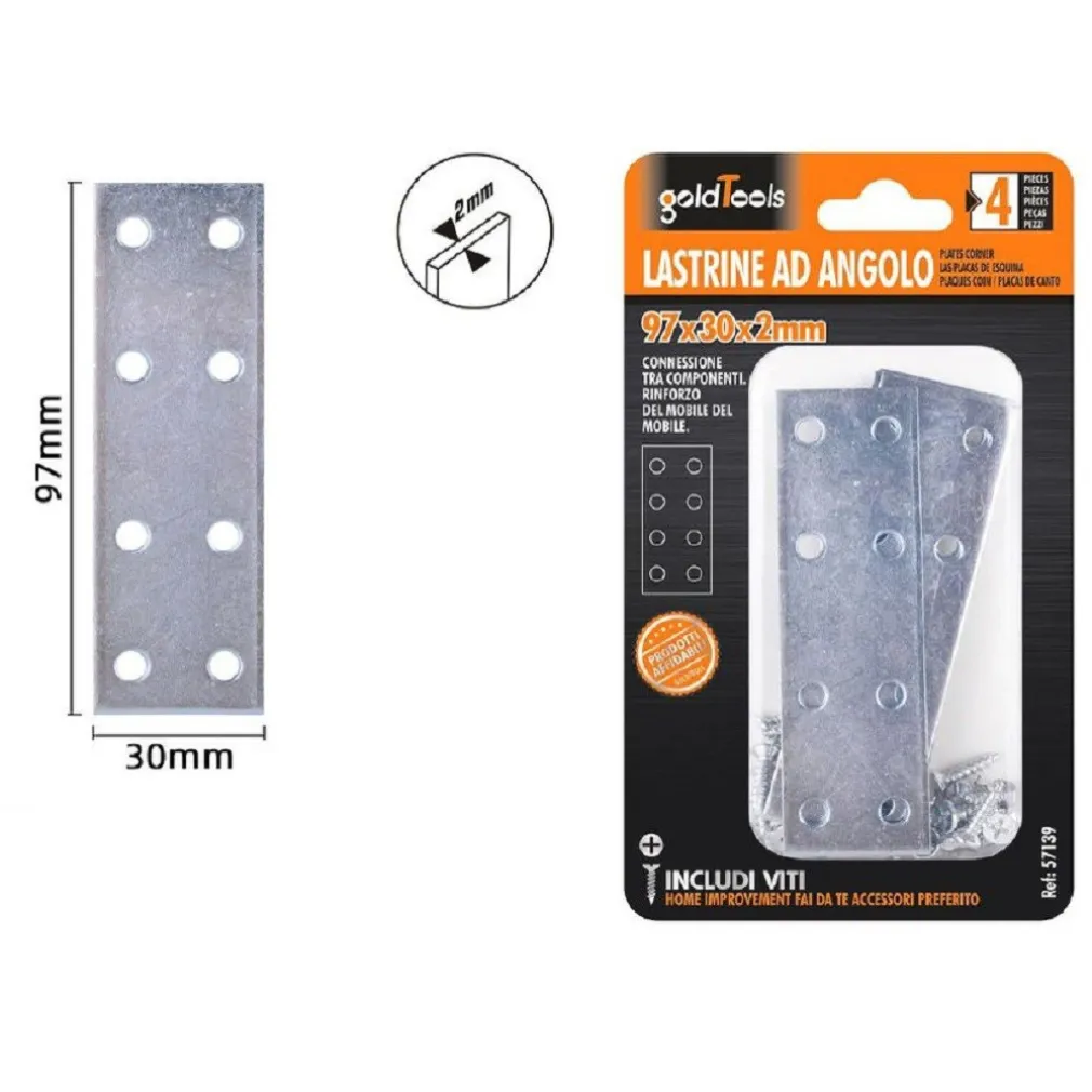 SET 4PZ LASTRINE LASTRINA PIASTRA DI GIUNZIONE 97X30X2 MM CON VITI MOBILI 57139