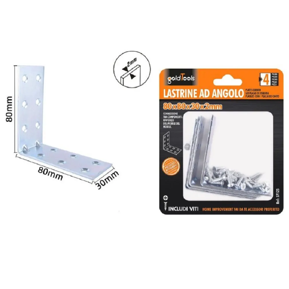 SET 4PZ LASTRINE LASTRINA AD ANGOLO ANGOLARE 80X80X30X2 MM CON VITI MOBILI 57125