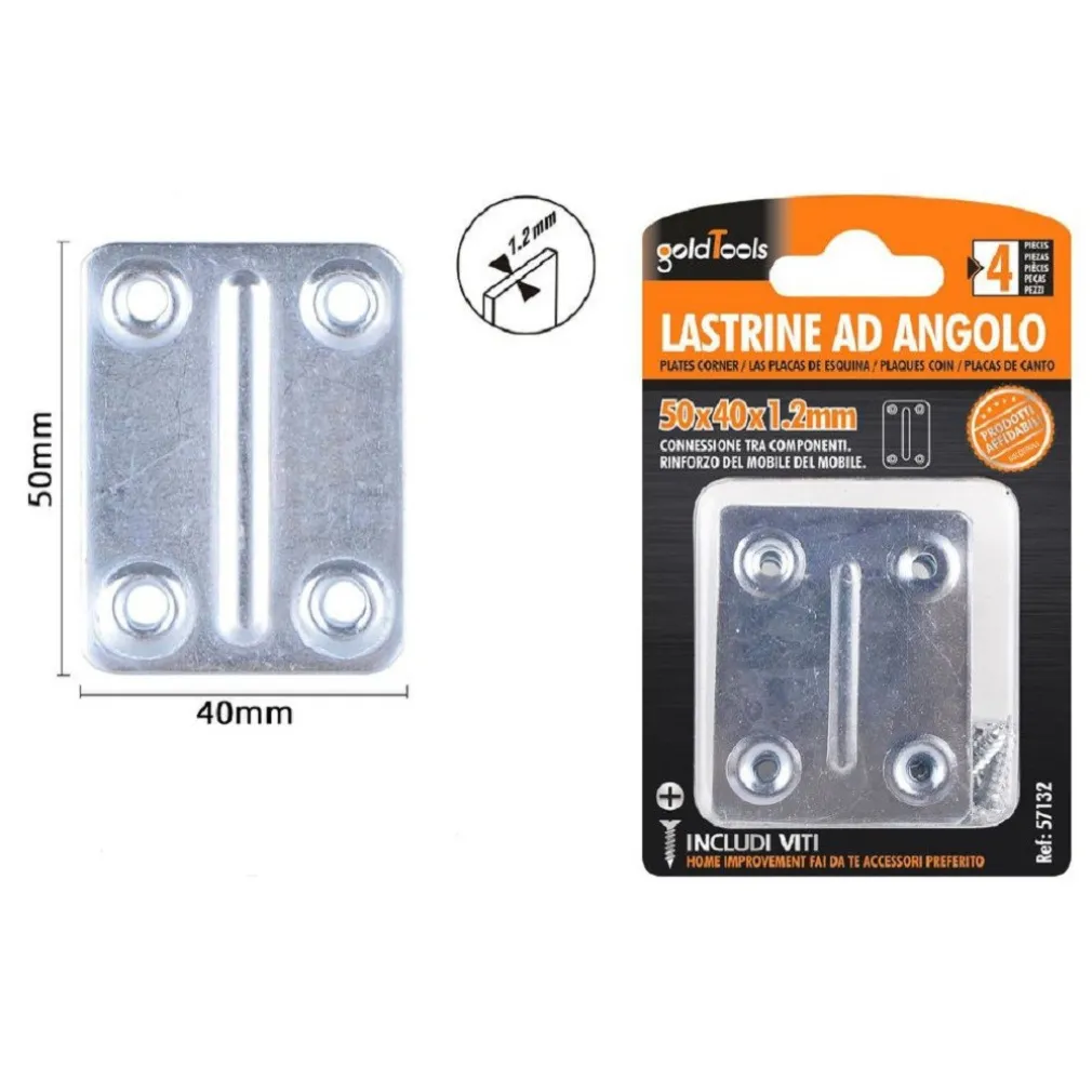SET 4PZ LASTRINE LASTRINA PIASTRA DI GIUNZIONE 50X40X1.2MM CON VITI MOBILI 57132