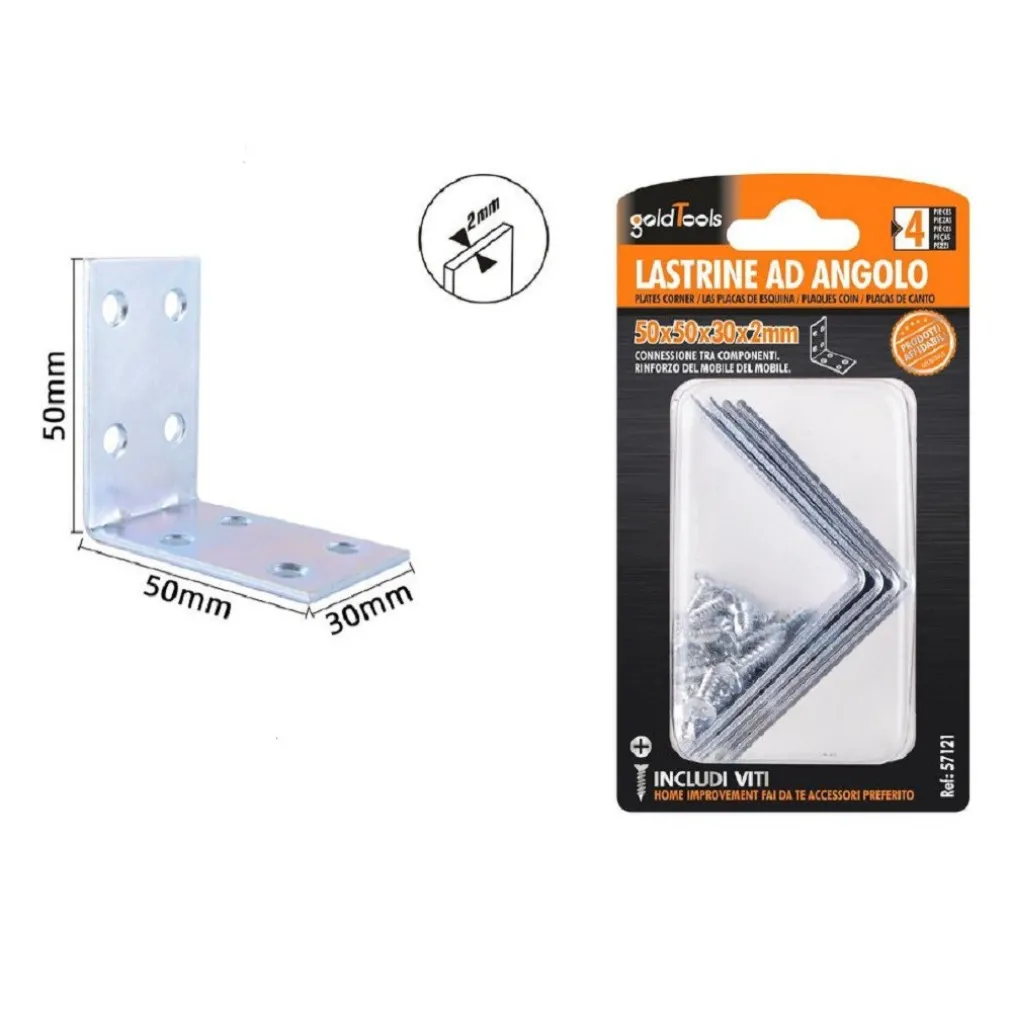 SET 4PZ LASTRINE LASTRINA AD ANGOLO ANGOLARE 50X50X30X2 MM CON VITI MOBILI 57121