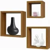 SET 3PZ MENSOLE DA PARETE A CUBO MODERNE DESIGN QUADRATO EFFETTO LEGNO 2 RIPIANI