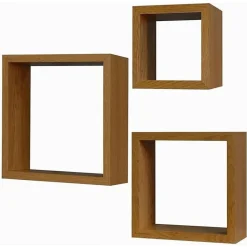 SET 3PZ MENSOLE DA PARETE A CUBO MODERNE DESIGN QUADRATO EFFETTO LEGNO 2 RIPIANI
