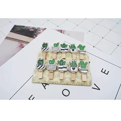 SET 20PZ MOLLETTINE CACTUS DI LEGNO MOLLETE CLIP CORDA JUTA DECORAZIONE APPENDERE FOTO