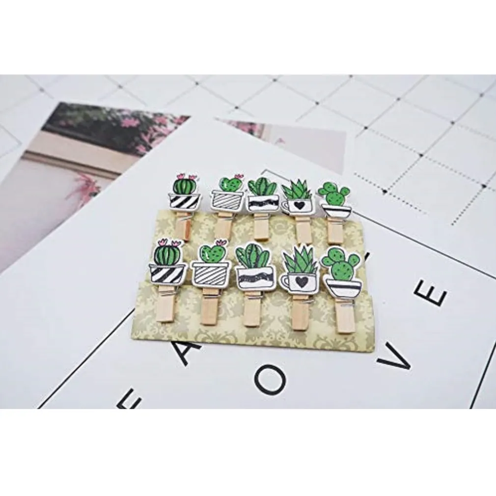 SET 20PZ MOLLETTINE CACTUS DI LEGNO MOLLETE CLIP CORDA JUTA DECORAZIONE APPENDERE FOTO